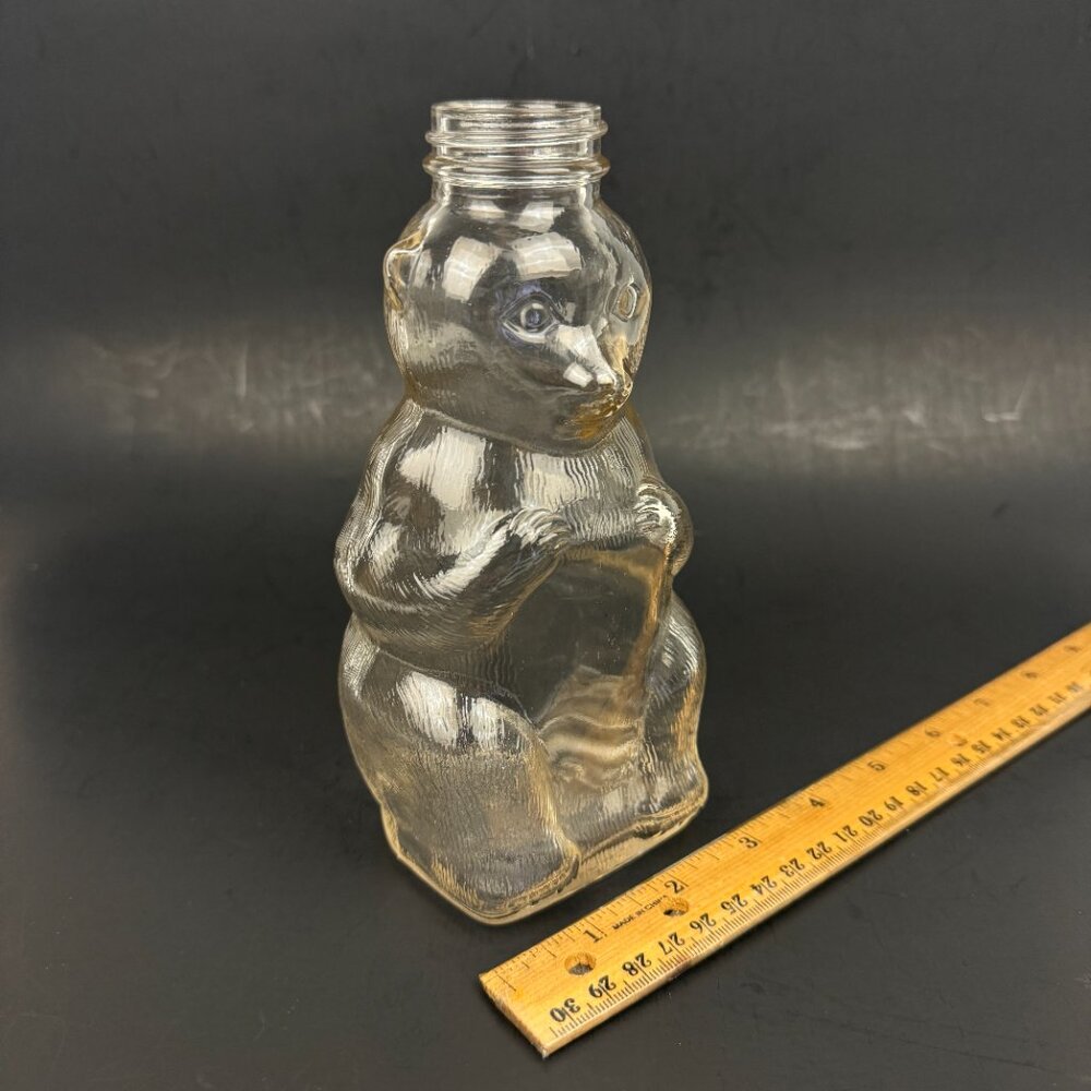 Vtg 1950s Clear Glass Bear Bank Snow Crest Beverages Salem Mass No Lid‎ Top READ